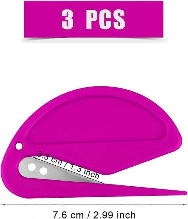 3 stk. brevåpnere, effektiv plastkonvoluttåpner poståpner (roserød) 7,6 cm