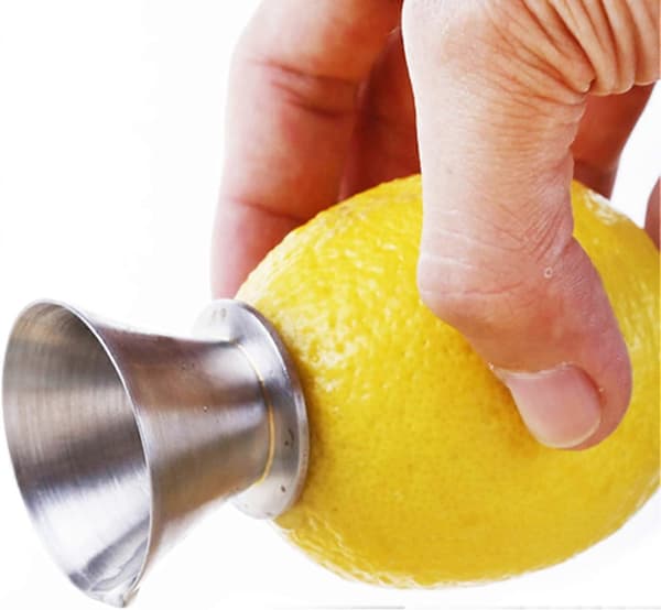 Manuel citronpresser i rustfrit stål, citruspresser i rustfrit stål og citronhælder