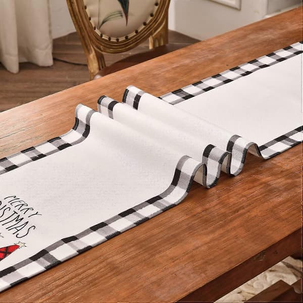 Juledug Lang Sort og Hvid Buffalo Plaid Linneddug til Jule- og Vinterdekoration (Juletræer) 183cm*33cm