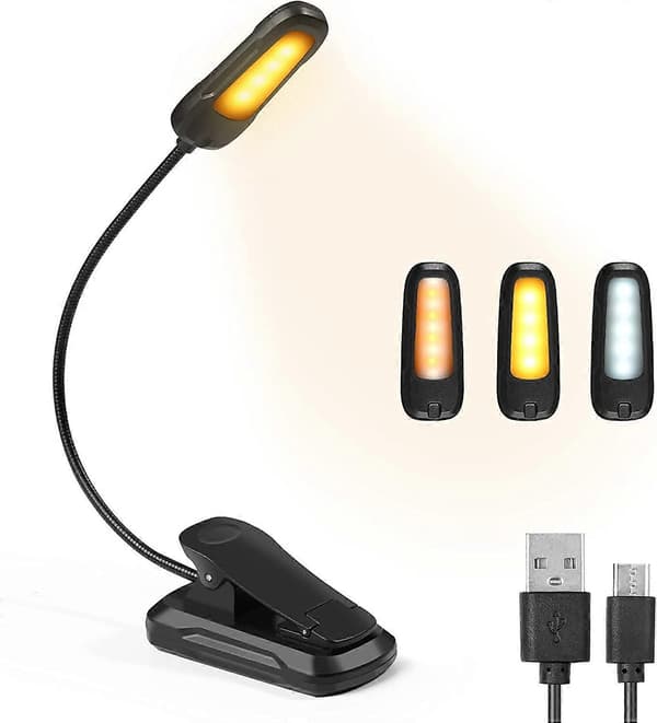 Bokleselys, Oppladbart LED-leselys, 3 lysstyrkemoduser x 3 farger (hvit/varm/varm hvit), 360 fleksibel hals, Leselys for lesing
