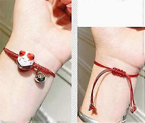Feng Shui Lyckobringande Röd Keramik Katt Armband Maneki Neko Förmögenhet Rikedom Armband för Förmögenhet Rika Pengar Symbol