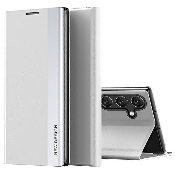 För Samsung Galaxy S25+ Mobilskal Anti-Fall Läder Telefonskyddsfodral med Hållare - Vit (Vit)
