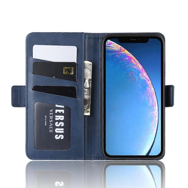 Mobilskal för iPhone 11 Kalvskinn Plånbok Ställ Telefonskal (Mörkblå, Mörkblå)