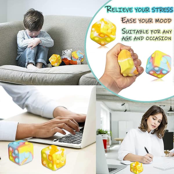 Stressbolde Pop Fidget Legetøj, 2 stk. Terning Pop Fidget Bolde Skub Bobler Sensoriske Bolde til Børn Voksne Dekompression Pop Bold Angst Stresslindring Sjovt Legetøj