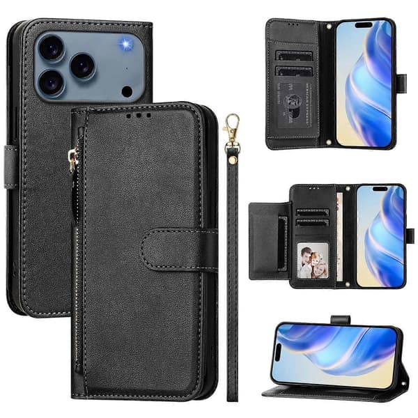 Til iPhone 17 Pro Max Mobiltelefon Etui Lynlåslomme Multi-Kort Slots Læder Telefon Beskyttelsesetui