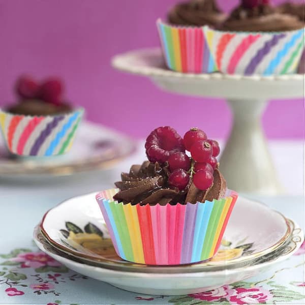 Papir Muffinforme, 100 stk. Regnbue Papir Muffinforme og 100 stk. Stribede Cupcakeforme