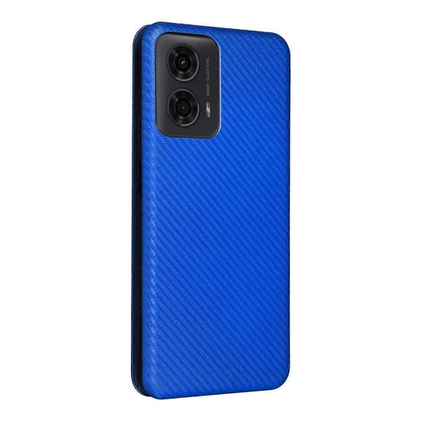 Flipfodral i läder med kolfibertextur (Blå, för Motorola Moto G04 / G24)