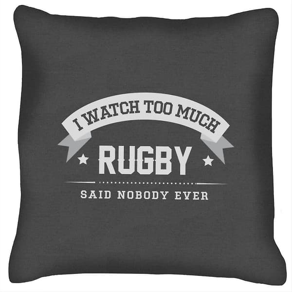 Jeg ser for meget rugby sagde ingen nogensinde pude (koksgrå)