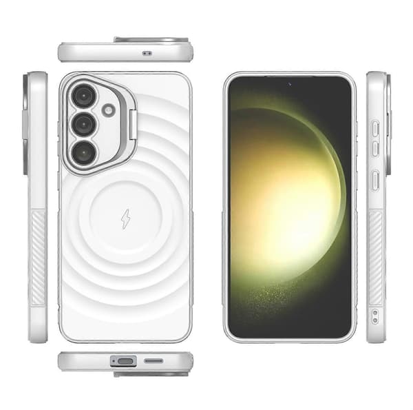 För Samsung Galaxy S25 Mobilskal, Kompatibelt med MagSafe PC-fäste Korrugerad Textur TPU Mobilskal (Vit)