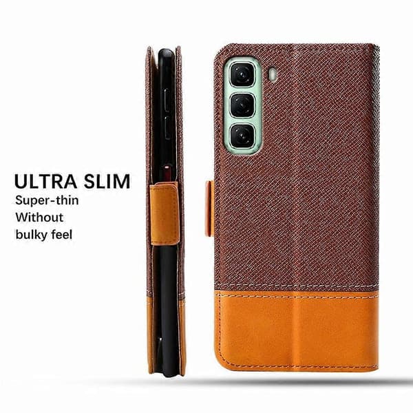 Fargeblokk PU-lommebokdeksel til Infinix Hot 50 4G - Brun (Brun)