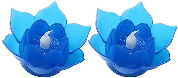 2 stk. LED Elektronisk Lotuslykt Buddha Lys Flammefritt Blomsterlys, Blå