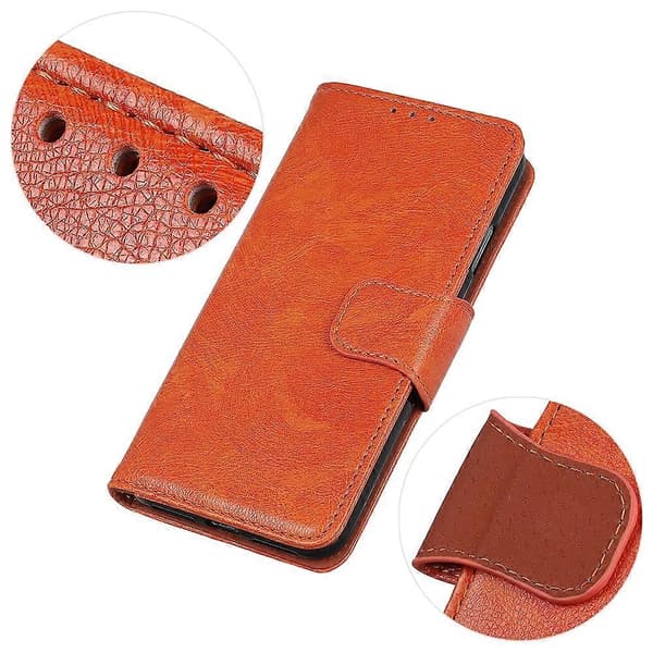 Nappa tekstur vandret flip læderetui med holder, kortpladser og pung til iPhone 13 (Orange)