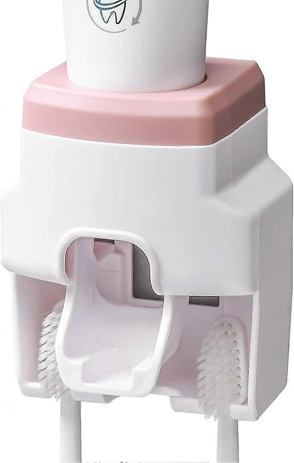 Automatisk tandpastadispenser og tandbørsteholder (pink)