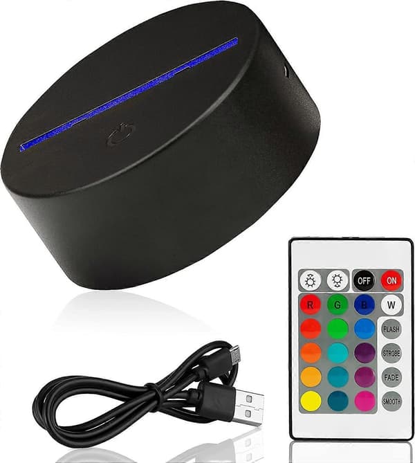 3D LED-lys, erstatning eller DIY-lampebase, fjernkontroll inkludert, 4*9,5 cm USB-kabel