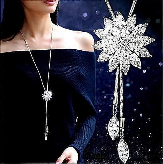 Rhinestone Lotus Blomster Vedhæng Lang Halskæde til Kvinder Sweater Kæde Statement Halskæde Choker