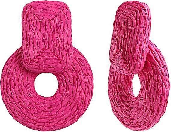 Runde Øredobber Statement Boho Wicker øredobb Drop Dangle Øredobber Håndlagde Rattan Strå Mote Statement bohemia Smykker gave til Kvinner Jenter Rød