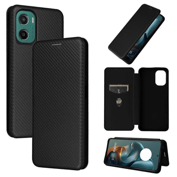 Kolfibertextur Flip Läder Telefonfodral (Svart, för Motorola Moto G05 / E15)