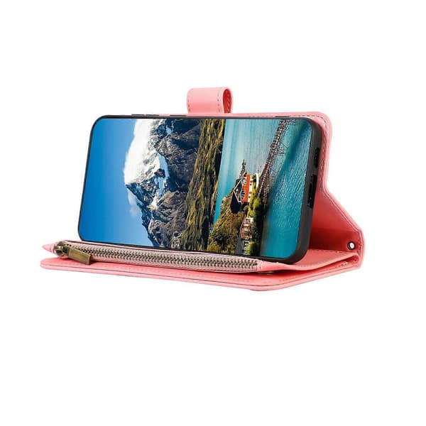 Mobilskal för iPhone 17 med 9 kortfack, diamantdesign, skyddande läderfodral med handledsrem