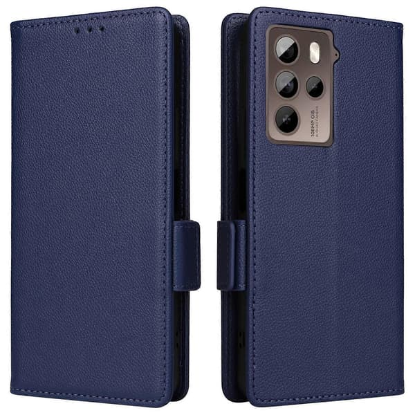 För HTC U23/U23 Pro 5G Litchi Plånboksfodral PU Läder Telefonfodral - Mörkblå (Mörkblå)