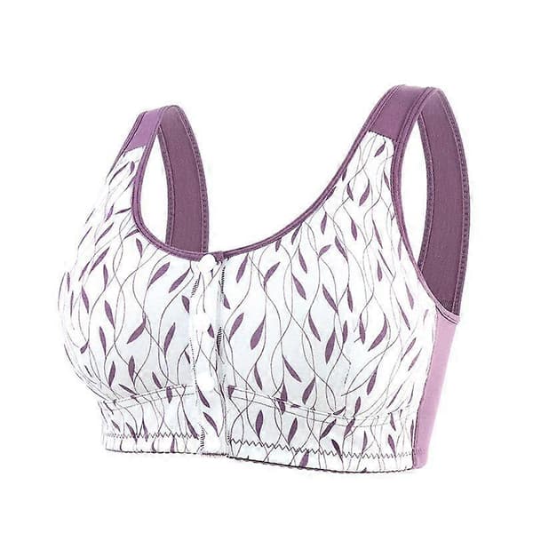 BC Cup Universal BH Tynd Kop Blød Bomuld Frontknap Midaldrende og Ældre Undertøj Dame BH Print Oversize (lilla, grå, 42/95)