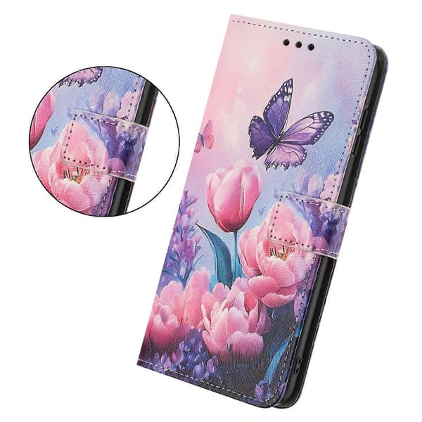 TECNO Camon 40 Pro 4G Plånboksfodral Tryckt PU Läder Mobilskal med Snodd (Rosa Blommor Fjäril)