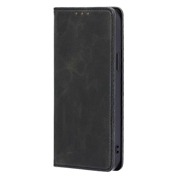 Kalveskinds tekstureret lædercover med kortholder til Oppo A78 4G - Sort (Sort)