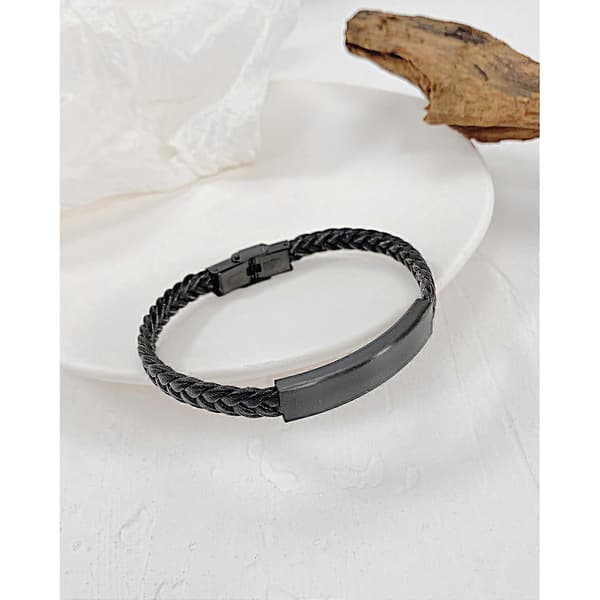 Titanstål Flätat Läderarmband för Män