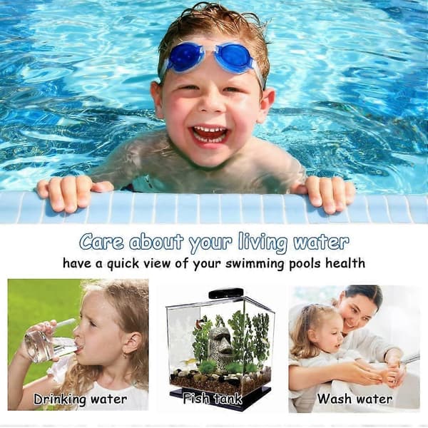 Pakke med 50 PH-teststrimler til pool, pooltester vandtester, teststrimler til pool 6 i 1, poolvandteststrimler til PH, klorindhold, cyanursyre