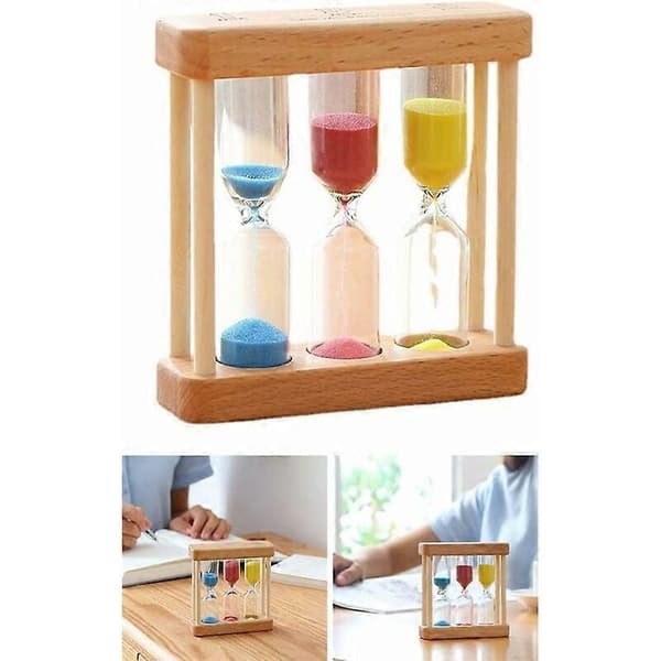 Sandtimer i trä 3 i 1 Timglas Timer Mini Timglas Klocka för Matlagning Tandborstning, Sand Timing Spel för Barn, Sand Timing Dekoration