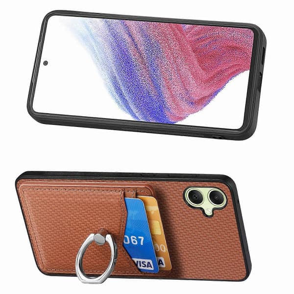 Mobilskal för Samsung Galaxy A06 med Kortfack Ringhållare Ställ - Brun (Brun)