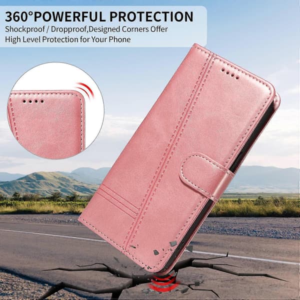 Plånboksfodral T-Line Läder Telefonskyddsfodral för iPhone 17 Pro (Rosa Guld, Roséguld)