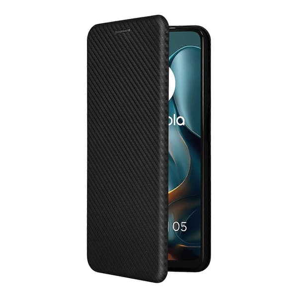 Carbon Fiber Tekstur Flip Læder Telefon Cover (Sort, til Motorola Moto G05 / E15)
