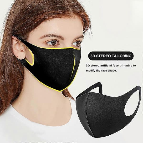 Sæt med 10 stofmasker, med ørestrop, genanvendelige og vaskbare, sorte