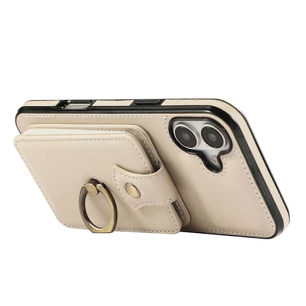 Mobilskal med korthållare, ringstativ, TPU PU-läder och lång rem för iPhone 17 (Beige, Beige)