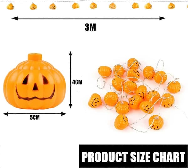 Halloween Pumpa Ljusslinga 3 meter 20 Lampor för Rums- och Trädgårdsdekoration