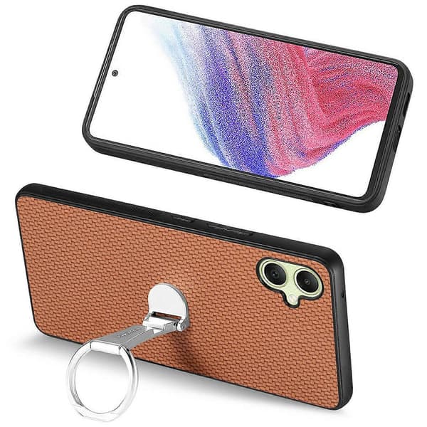 CASENEO C1-19 för Samsung Galaxy A06 Mobilskal Vikbart Ställ Läder Baksida Kolfibertextur (Brun)