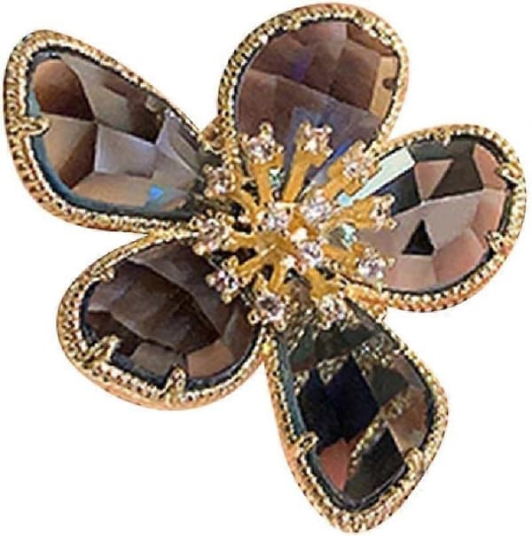 Rhinestone Stor Blomsterring Dame Retro Sød Krystal Guld + Grå