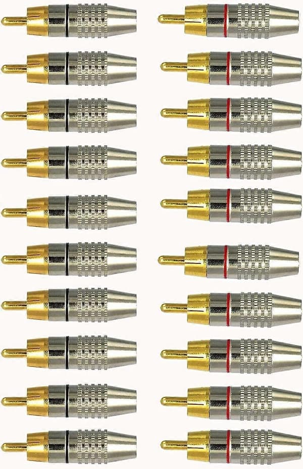 20 stk. RCA hanstik, RCA audio-videostik, RCA terminal audio-stik, RCA loddestik, RCA stik jackstik 5,5 * 2,1