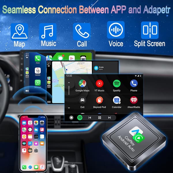 2 in 1 Apple Carplay -langattoman sovittimen ja Android Auto -langattoman sovittimen yhdistelmä.