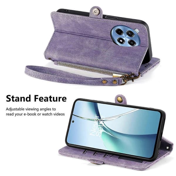 PU læder stand pung etui med geometrisk print til OnePlus Ace 3 Pro 5G - Lys lilla (Lys lilla)