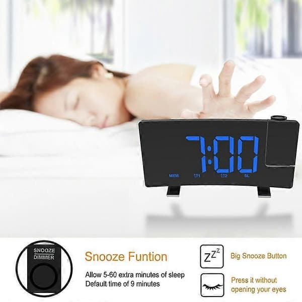 Projektionsväckarklocka med FM-radio USB-laddning LED Digital Dubbel Väckarklocka för Sovrum (Blå, Blå Bokstäver)