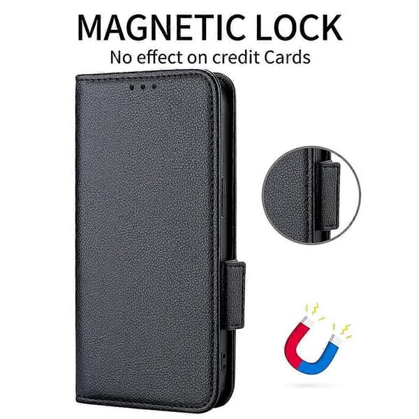 Litchi tegnebog stativ PU læder telefoncover til HTC U23/U23 Pro 5G - Sort (Sort)