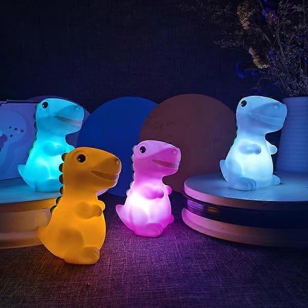 Nattlampe for barn i dinosaurform PVC nattbordslampe (gul, 8*8*14cm)