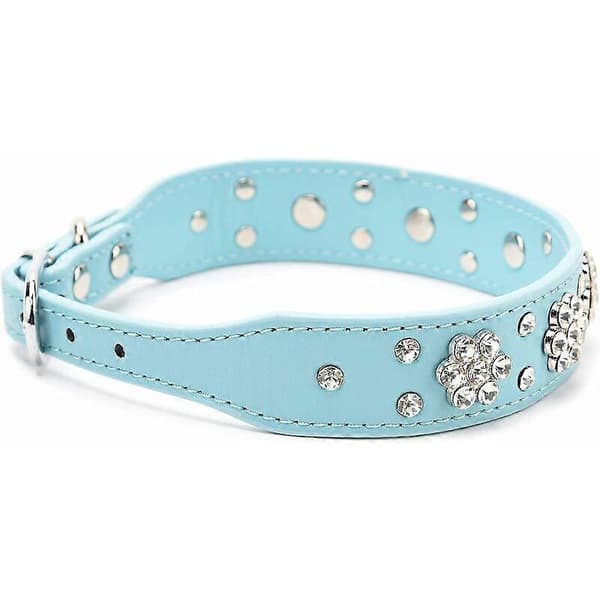 Glänsande PU Justerbart Hundhalsband med Nitar och Strass M 42*2.5CM