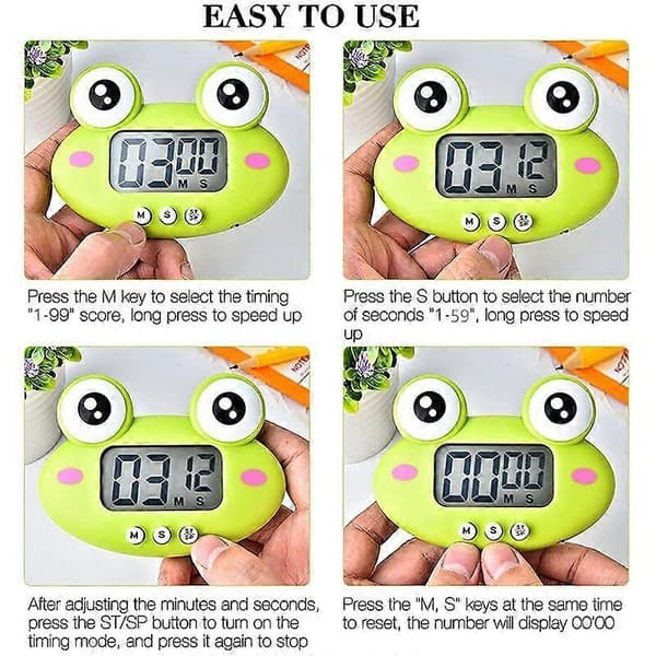 Kökstimer, Magnetisk Timer, Elektronisk Timer med LCD-Display, Tecknad Grodform, Perfekt Köksväckarklocka för Matlagning, Sport