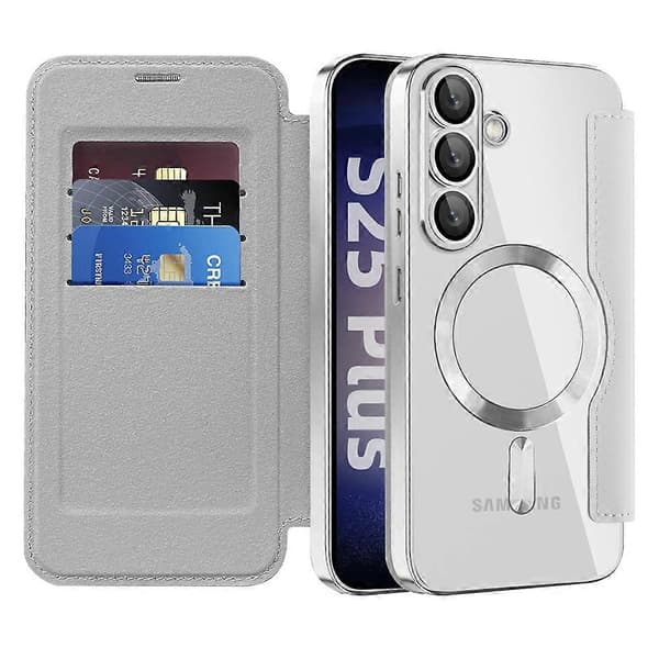För Samsung Galaxy S25+ Mobilskal, Kompatibelt med MagSafe Diamant PU Läder Mobilskal - Titanium Grå (Titanium Grå)