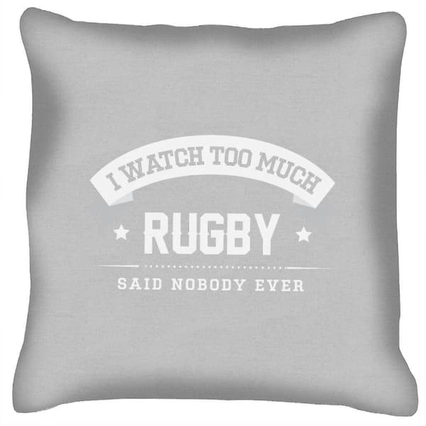 Jeg ser for mye rugby sa ingen noensinne pute (Lysegrå)