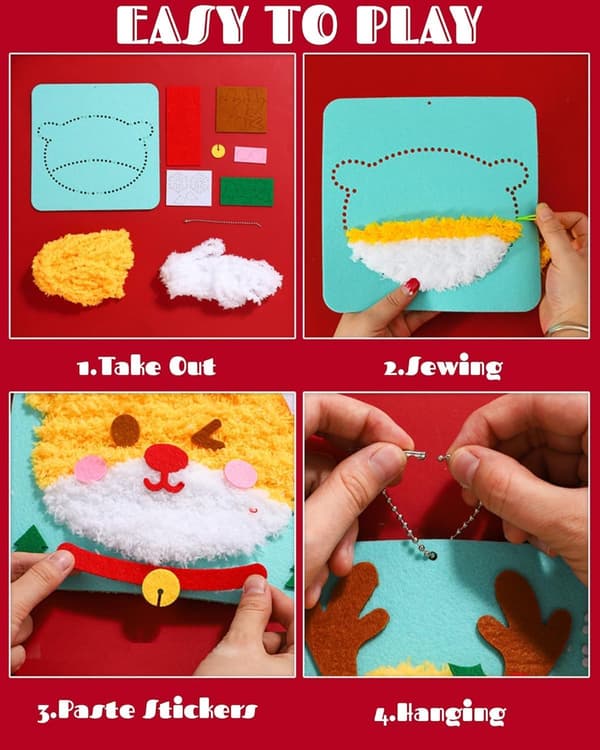 Julgrans pysselset, filtsömnad, DIY kreativt kit, julklapp (4 st) A