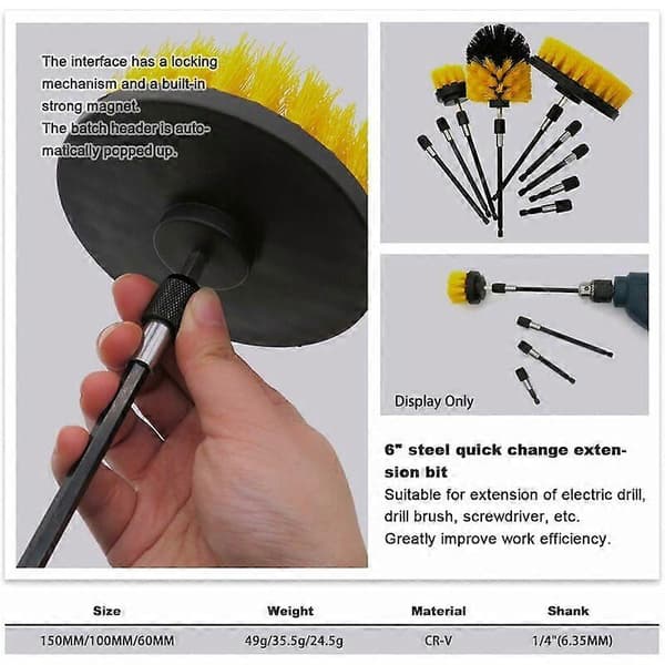 1 stk. Elektrisk drill Hurtigskift Magnetisk bitsholder Forlengelsessett, Drillbørste, Skrutrekker, 150 mm