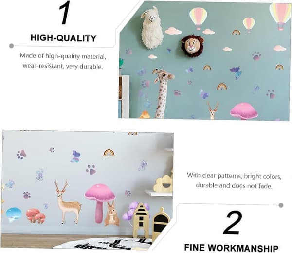 1 Set Väggdekal Mural Tapet Djurbarn Väggdekaler för Barn Blomma Väggdekal Svamp